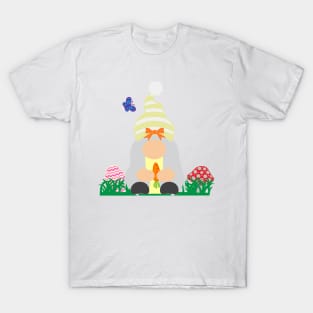 Easter Gnome Orange Ribbon Hat in a Garden T-Shirt